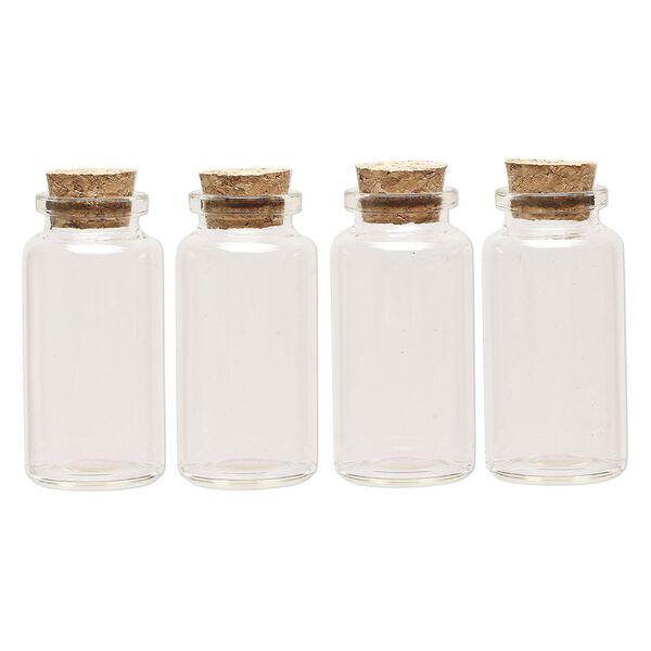 Component, glass and cork, clear, 59.5x30mm bottle with stopper. Sold per pkg of 24. image number 1