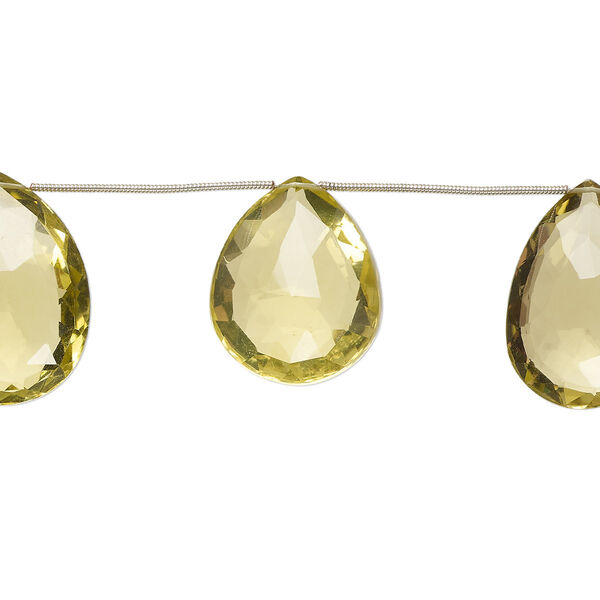 Lemon quartz 1pkg7, hand-cut top-drilled faceted puffed teardrop bead B grade, 28x20mm-31x25mm image number 0