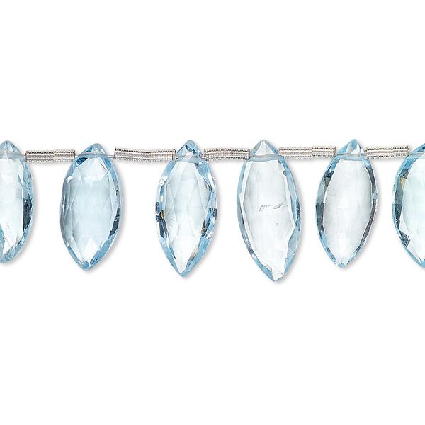 Sky blue topaz 1pkg10, hand-cut top-drilled faceted flat marquise bead graduated 12x6mm-14x7mm image number 0