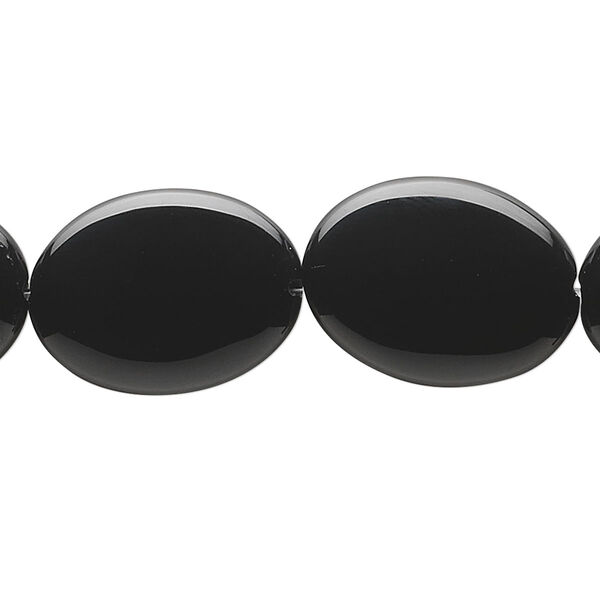 Black onyx 1pkg1, puffed oval bead 15.5-16 inch 20x15mm image number 0