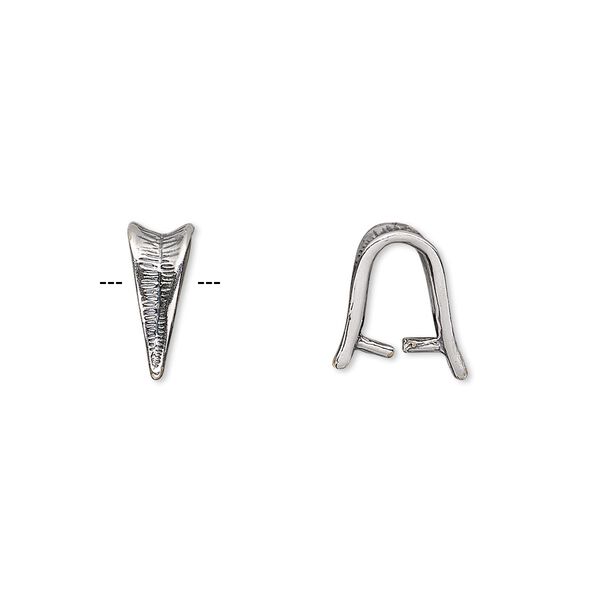 Bail, ice-pick, antique silver-plated brass, 13x4mm textured triangle, 7mm grip length. Sold individually. image number 0