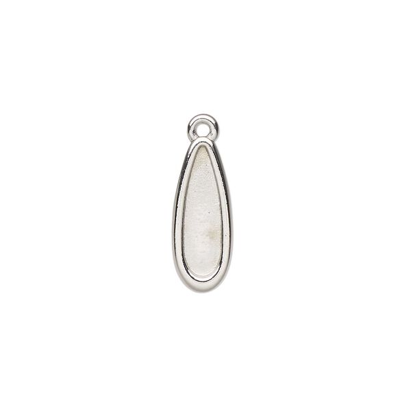 Drop, TierraCast®, white bronze-plated pewter (tin-based alloy), 17x7mm teardrop with renewal theme and 14x3.9mm flat back raindrop setting. Sold per pkg of 4. image number 0