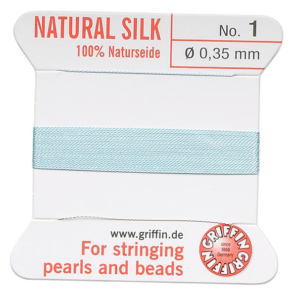 Thread, Griffin, silk, turquoise blue, size #1. Sold per 2-meter card (approximately 78 inches). image number 0