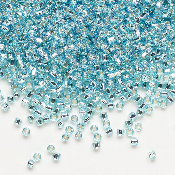 Seed bead, Dyna-Mites™, glass, pkg/1/2kg, #11 round, translucent silver-lined rainbow light aqua, (77R:SR 11/0 SR). image number 0