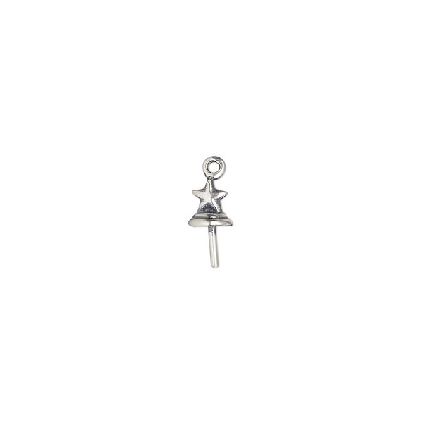 Cup, antiqued sterling silver, 3.5mm double-sided star with 4.5x0.7mm peg. Sold individually. image number 0