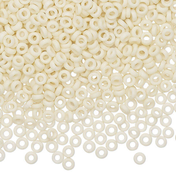 Seed bead, Miyuki, glass, pkg/250g, 3x1.3mm spacer rondelle, opaque matte cream, (SPR3-2021). image number 0