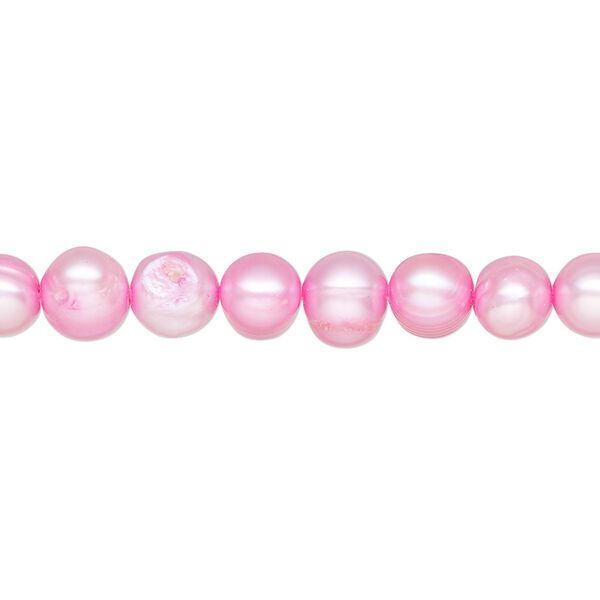 Pearl, cultured freshwater pearl (dyed), bubble gum, 6-7mm semi-round with 0.4-06mm hole, D grade, Mohs hardness 2-1/2 to 4. Sold per 15" strand, approximately 65 beads. image number 0