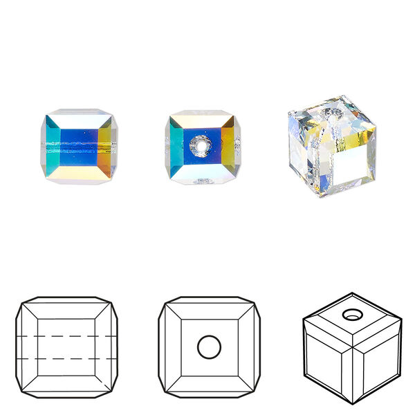 Bead 96pk crystal AB, Crystal Passions® 8mm cube 5601 image number 0