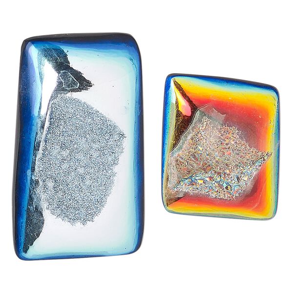 Druzy agate 1pkg2, hand-cut non-calibrated dichroic square cab 16x12mm-34x30mm image number 0