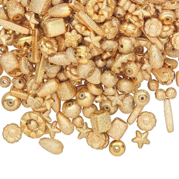 Bead mix, acrylic, gold, 6x6mm-14x5mm mixed stardust shape. Sold per 100-gram pkg, approximately 300-400 beads. image number 0