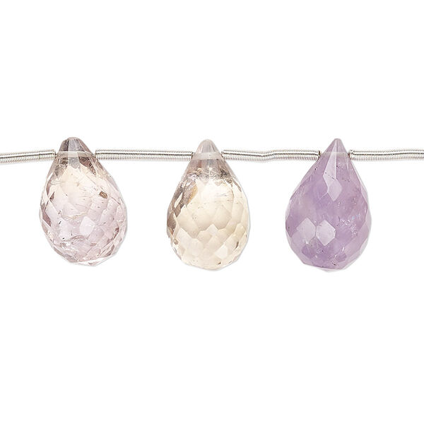 Ametrine / amethyst 1pkg16, hand-cut top-drilled faceted teardrop bead natural 11x8mm-17x9mm image number 0