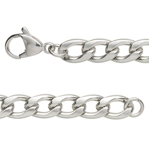 Chain, stainless steel, 7.2mm flat curb, 18 inches with lobster claw clasp. Sold individually. image number 0
