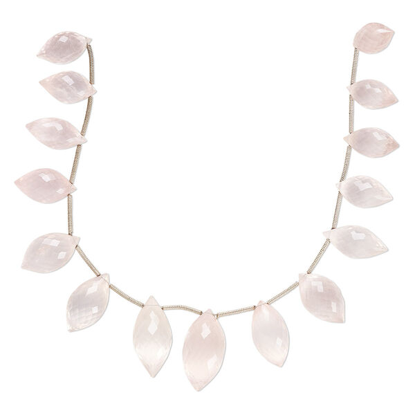 Rose quartz 1pkg15, hand-cut top-drilled faceted marquise bead natural B+ grade, graduated 14x8mm-23x13mm image number 0