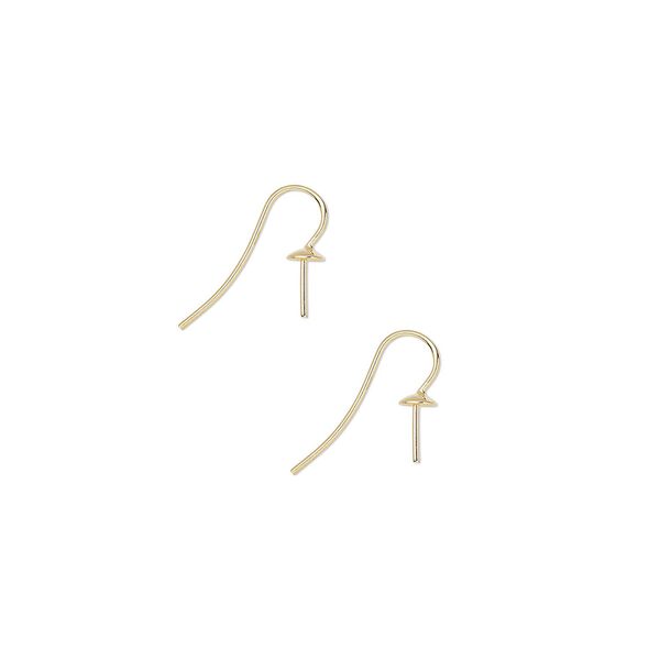 Ear wire fishhook 1pkg10 gold-plated, 17.5mm with 5mm cup / 7.5mm peg / fits up to 6mm bead round setting, 19 gauge brass 5 pair image number 0