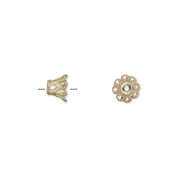 Bead cap, gold-plated brass, 7x5mm basket, fits 7-9mm bead. Sold per pkg of 500. image number 0