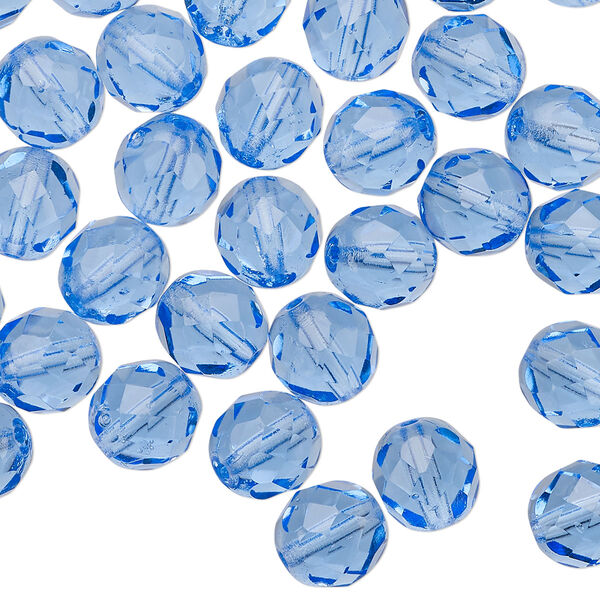 Bead 1pkg1 Czech fire-polished glass, 8mm faceted round, half-mass transparent sapphire blue image number 0