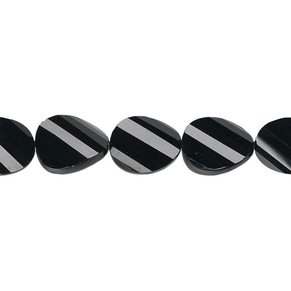 Black onyx 1pkg5, hand-cut faceted twisted flat oval bead 11x9mm image number 0