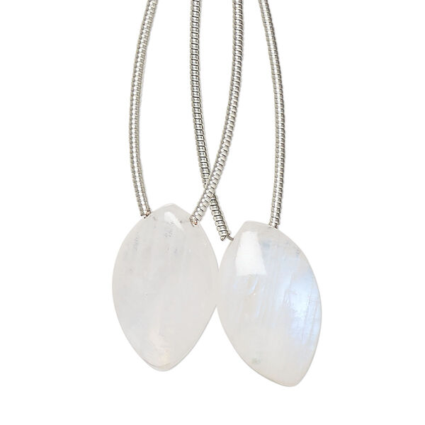 Rainbow moonstone 1pkg2, hand-cut top-drilled puffed marquise bead natural 18x11mm image number 0