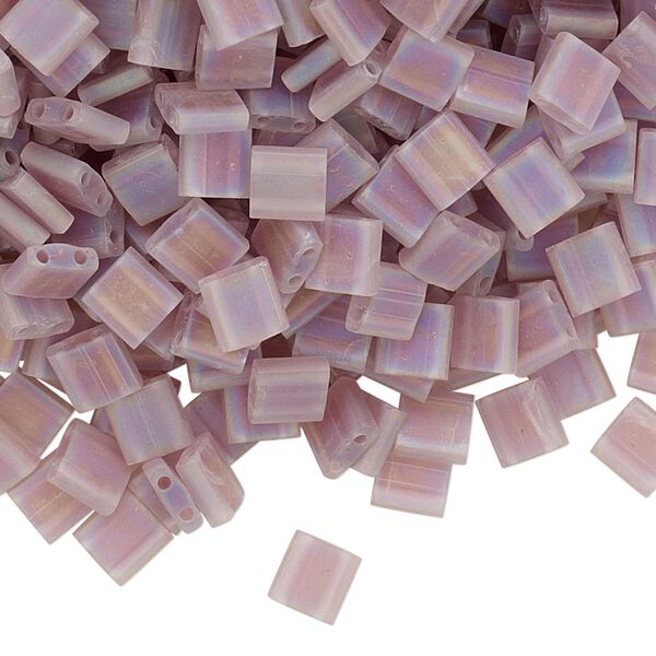 Seed bead, TILA®, glass, pkg/250g, 5mm full tila square, translucent matte rainbow light violet, (TL-142FR). image number 0
