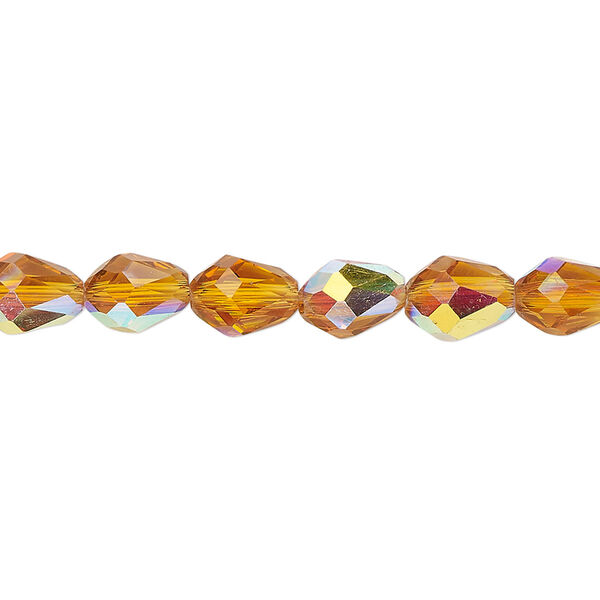 Bead Celestial Crystal® 1pkg60, 8x6mm teardrop / 66 facets, translucent gold AB image number 0