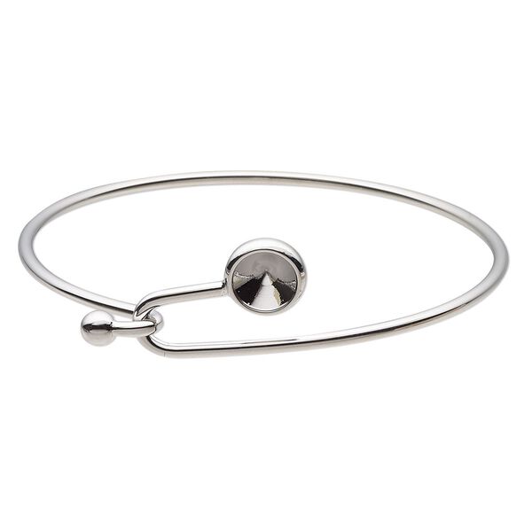Bracelet, Almost Instant Jewelry®, bangle, imitation rhodium-finished brass, 17mm wide with SS39 rivoli glue-in setting and hook closure, 7-1/2 inches. Sold individually. image number 0