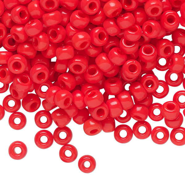 Seed bead, Miyuki, glass, pkg/250g, #6 rocaille, opaque vermillion red, (RR-407). image number 0