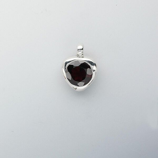 Pendant, sterling silver and garnet (natural), 18x14mm heart, 12mm faceted round. Sold individually. image number 0
