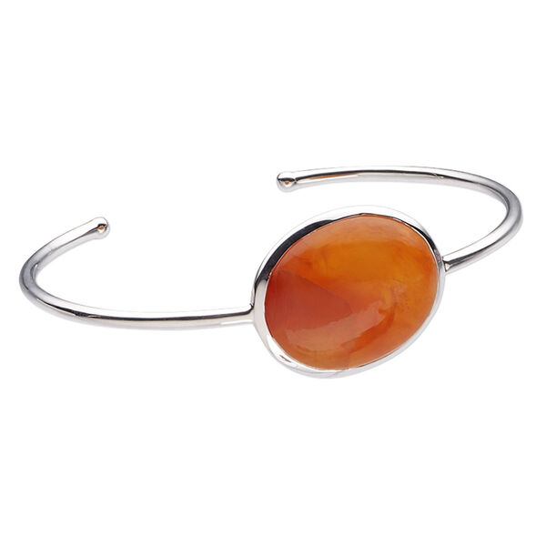 Bracelet, cuff, carnelian (dyed / heated) and sterling silver, 22mm wide with oval, 7-1/2 inches. Sold individually. image number 0