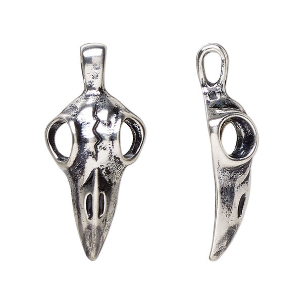 Pendant, antique silver-plated "pewter" (zinc-based alloy), 31x14mm raven. Sold individually. image number 0