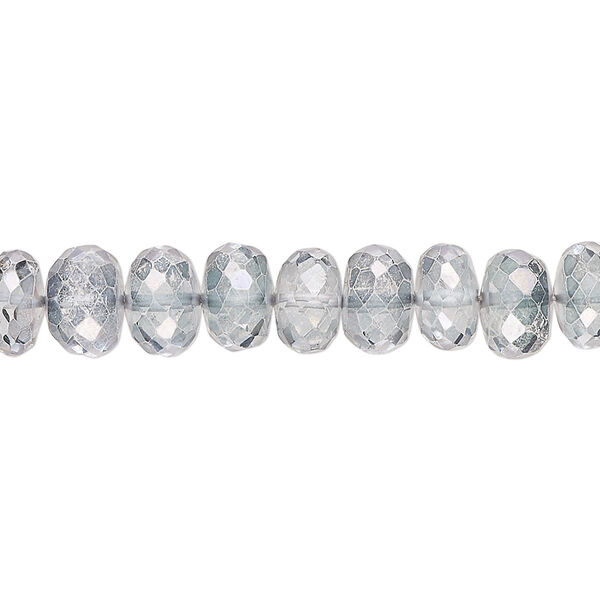 Quartz crystal 1pkg1, hand-cut micro-faceted rondelle bead 8 inch 7x4mm-8x6mm image number 0
