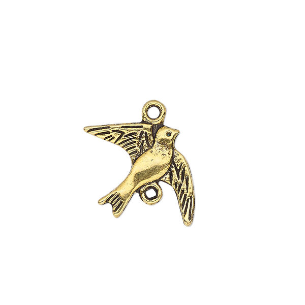 Link, antique gold-finished "pewter" (zinc-based alloy), 21x16mm double-sided dove. Sold per pkg of 10. image number 0