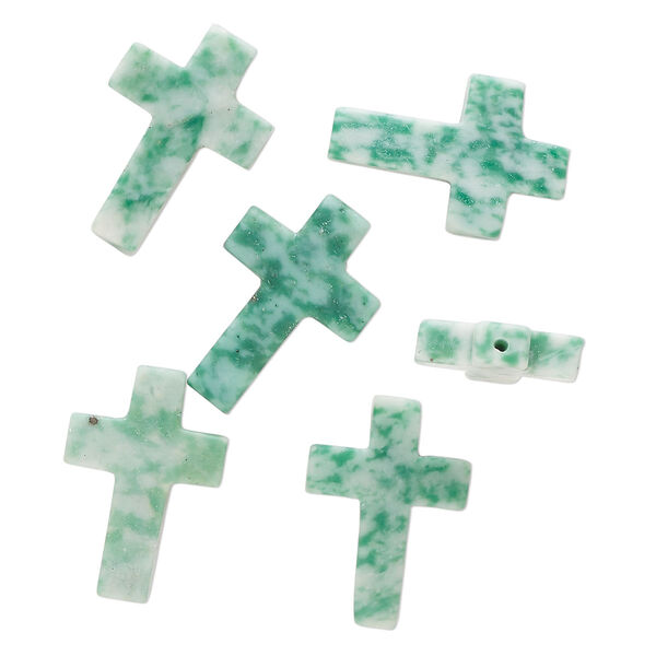 Ching hai "jade" 1pkg6, half-drilled cross drop natural 21x14mm-26x18mm image number 0