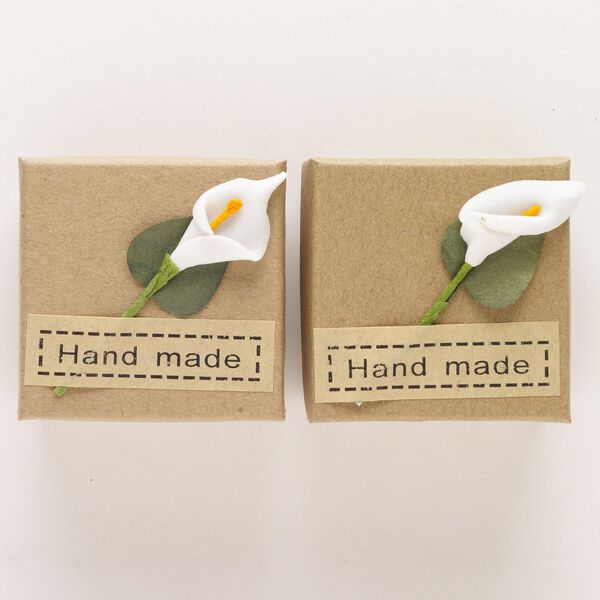 Ring box, paper, multicolored, 2 x 2 x 1-1/4 inch square with calla lily and "Hand made" label. Sold per pkg of 2. image number 0