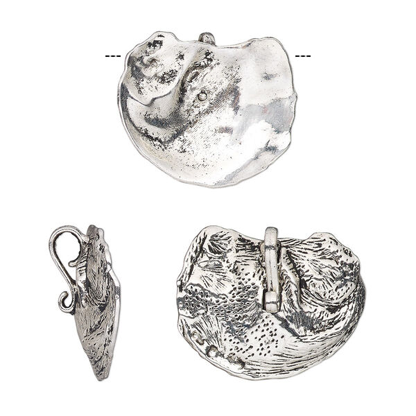 Focal, antique silver-finished "pewter" (zinc-based alloy), 32x26mm oyster. Sold per pkg of 2. image number 0