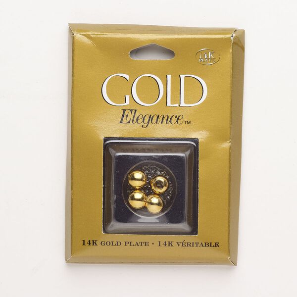 Bead, copper, pkg/4, 14Kt gold plate, 8mm large-hole round. image number 0
