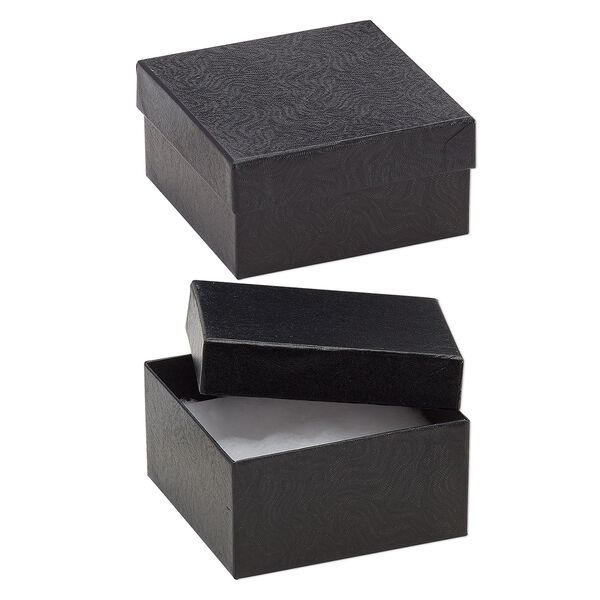Box, paper, "cotton"-filled, black, 3-3/4 x 3-3/4 x 2-inch square. Sold per pkg of 10. image number 0