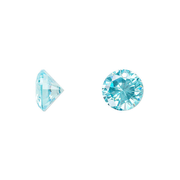 Drop, cubic zirconia, aqua blue, 10mm hand-faceted round, Mohs hardness 8-1/2. Sold per pkg of 2. image number 0