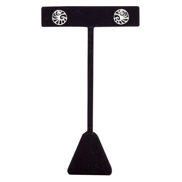 Earstud, sterling silver, 10mm round with swirl cutout design and post. Sold per pair. image number 0