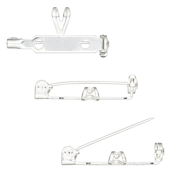 Pin back, silver-finished steel and "pewter" (zinc-based alloy), 26x12mm with 7x4.5mm bail. Sold per pkg of 10. image number 0