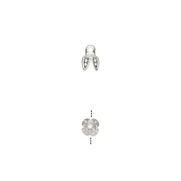 Bead cap, silver-finished brass, 4.5x4mm 4-prong bell, fits 4-5mm bead. Sold per pkg of 100. image number 0
