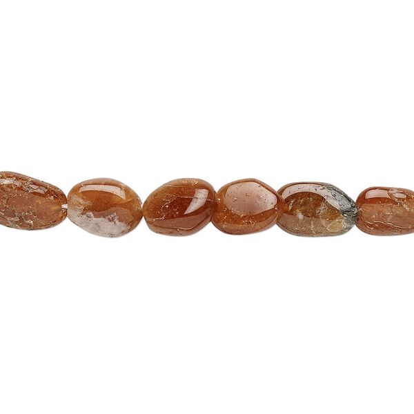 Hessonite garnet 1pkg1, hand-cut puffed oval bead natural 13 inch 7x5mm-12x7mm image number 0