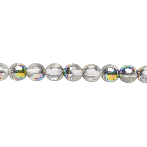 Bead, Czech glass druk, clear vitrail, 6mm round. Sold per 15-1/2" to 16" strand. image number 0