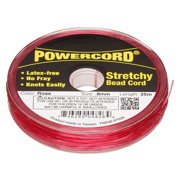 Cord, Powercord®, elastic, rose, 0.8mm, 8.5-pound test. Sold per 25-meter spool. image number 0