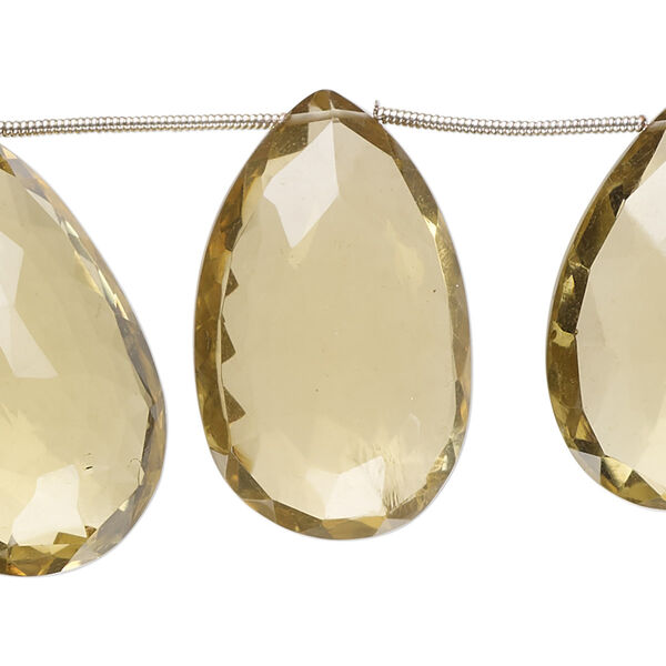 Golden quartz 1pkg11, hand-cut top-drilled faceted puffed teardrop bead 16x12mm-32x20mm image number 0