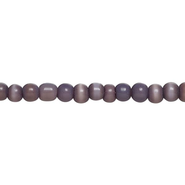 Bead, cat's eye glass (fiber optic glass), opaque matte dark purple, 3-5mm round, economy grade. Sold per 15-inch strand. image number 0