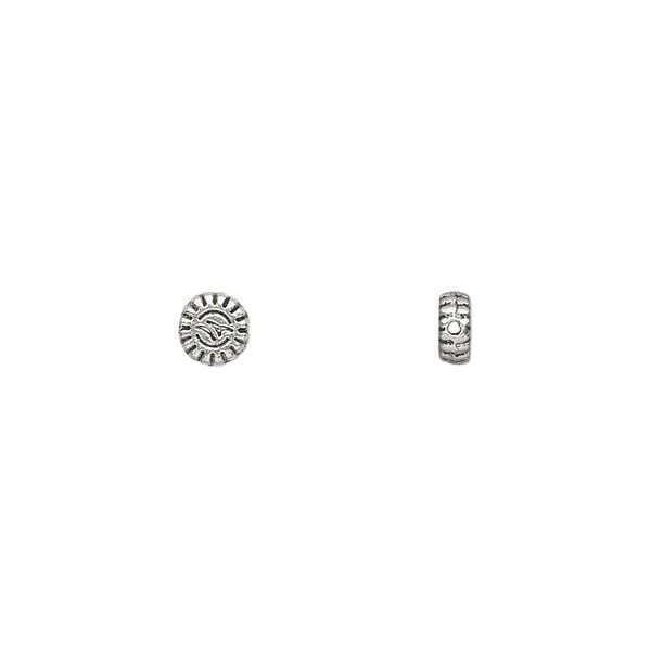 Bead, antique silver-plated "pewter" (zinc-based alloy), 5x2mm double-sided flat round. Sold per pkg of 100. image number 0