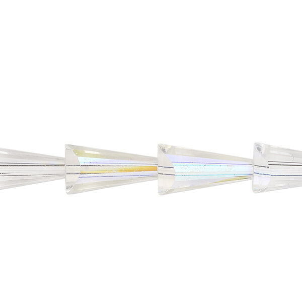 Bead, glass, clear AB, 16x8mm faceted cone. Sold per 8-inch strand, approximately 10 beads. image number 0