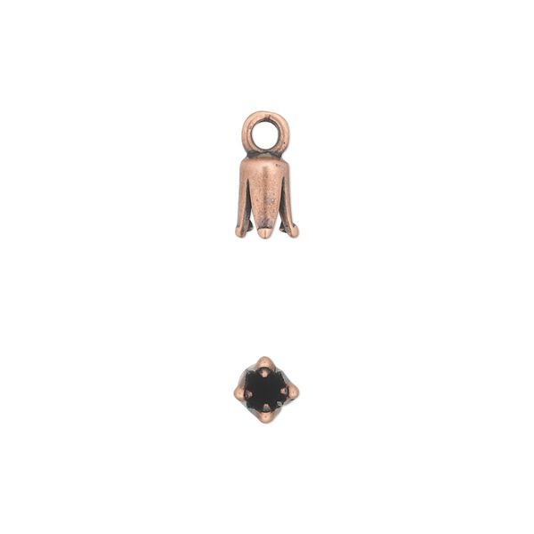 Cord end, JBB Findings, antique copper-plated pewter (tin-based alloy), 7x4mm cone, 2mm inside diameter. Sold per pkg of 4. image number 0