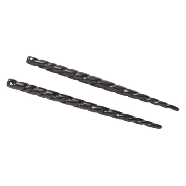 Hair stick, bone (dyed), black, 4-1/2 inches with twist, top-drilled. Sold per pair. image number 0