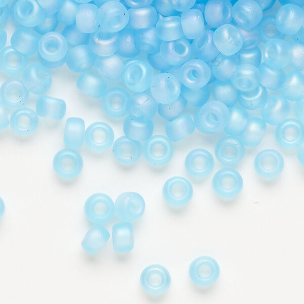 Seed bead, Miyuki, glass, pkg/250g, #6 rocaille, translucent matte rainbow aqua (RR-148FR). image number 0